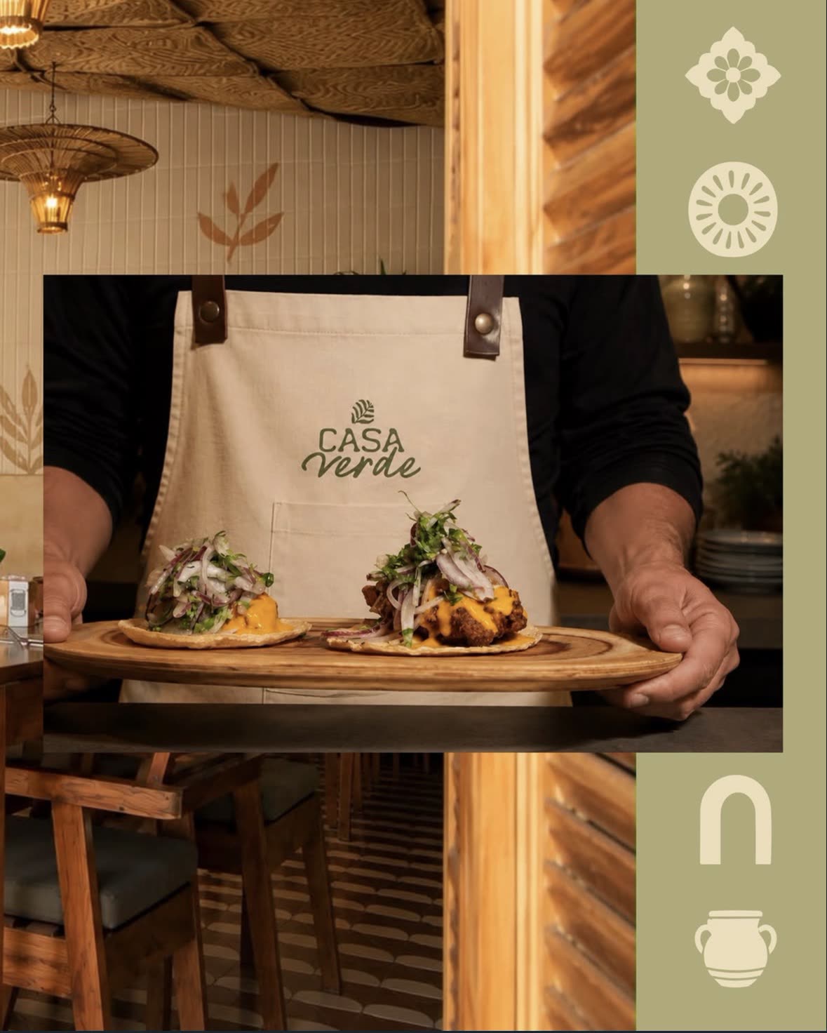 Tacos served on a Casa Verde branded tray
