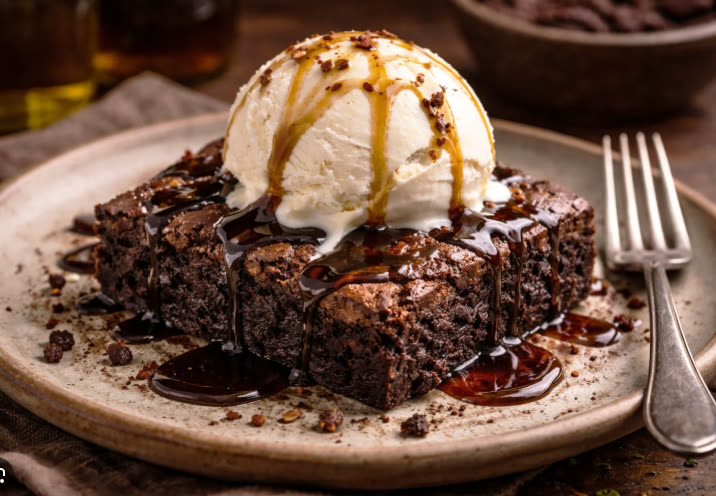 Warm brownie a la mode